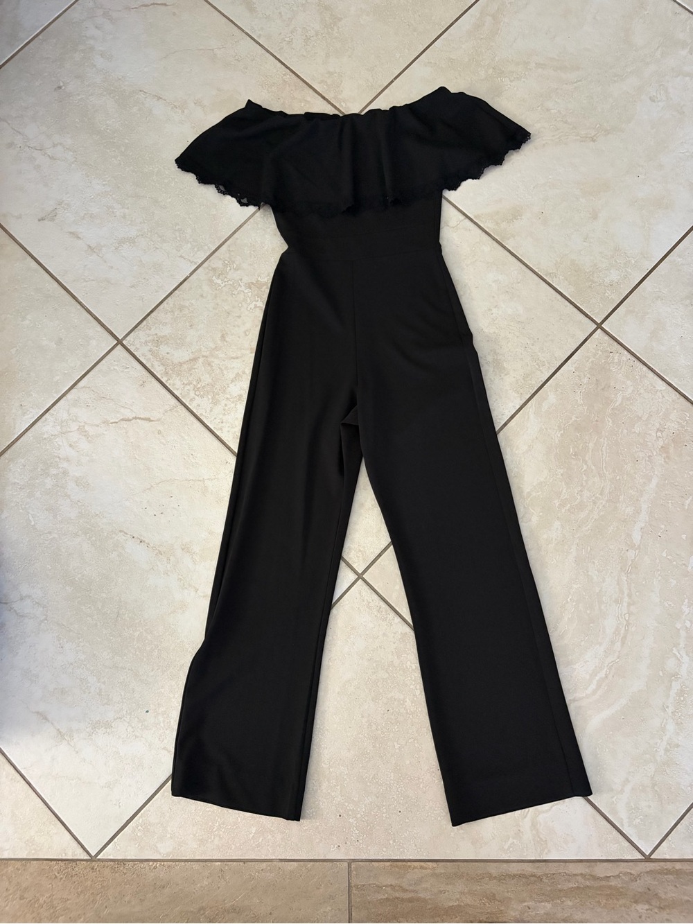 Off-Shoulder Black Wide-Leg Jumpsuit with Ruffle